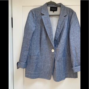 Lafayette 148 New York Cotton Linen Single Breasted Chambray Blazer Jacket 10